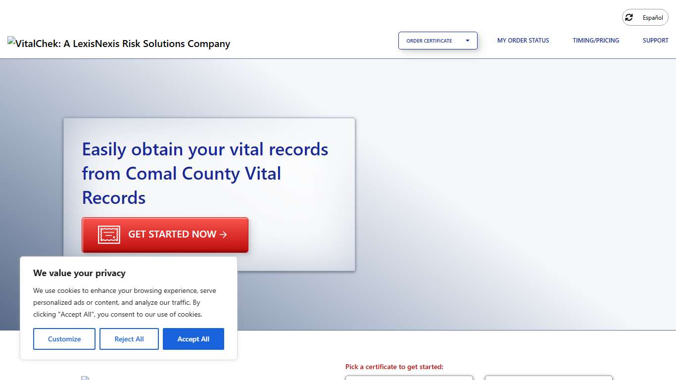 Comal County Vital Records (TX) Order Certificates - VitalChek